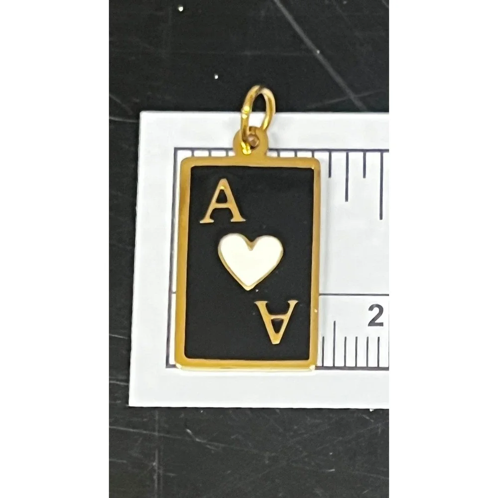 Ace of Hearts Playing Card Pendant‎ Unisex OS Black New 18K Gold PVD